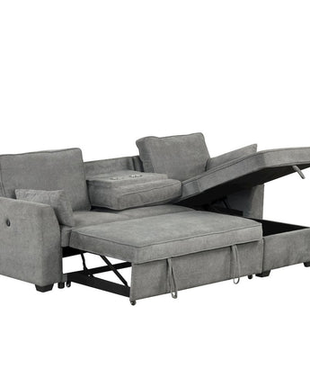 92"W Gray Fabric Sleeper Sectional with Reversible Storage Chaise