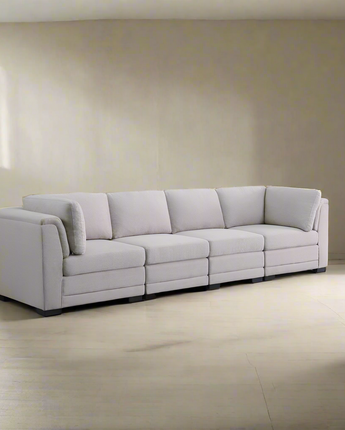 Kristin Light Gray Linen Fabric 4-Seater Modular Sofa