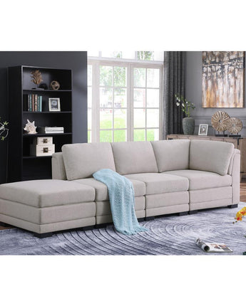 Kristin Light - Gray Linen Fabric Reversible Sofa with Ottoman