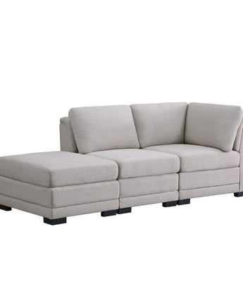 Kristin Light Gray Linen Fabric Reversible-Sofa with Ottoman