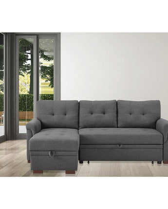 Destiny Dark Gray Linen Reversible Sleeper Sectional Sofa with Storage Chaise