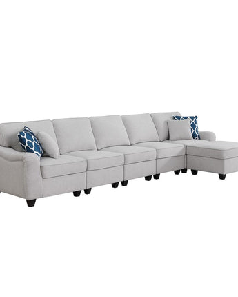 Leo Light Gray Linen 6 Seater Sofa & Ottoman