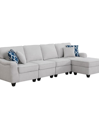 Leo Light Gray Linen 5 Seater Sofa & Ottoman