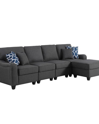 Leo Dark Gray Linen 5 Seater Sofa & Ottoman