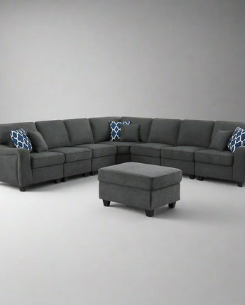 Leo Dark Gray Woven 8Pc Modular L-Shape Sectional Sofa and Ottoman