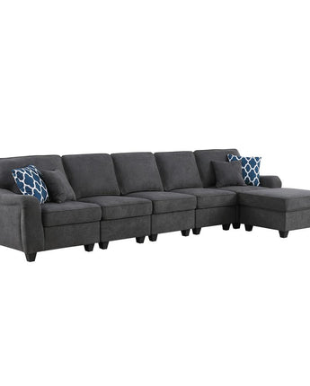 Leo Dark Gray Woven 6 Seater Sofa & Ottoman