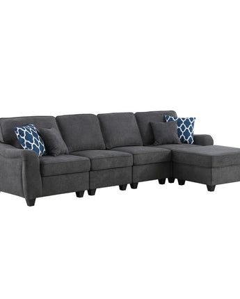 Leo Dark Gray Woven 5 Seater Sofa & Ottoman