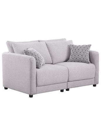 Penelope Light Gray Linen Fabric Loveseat with Pillows