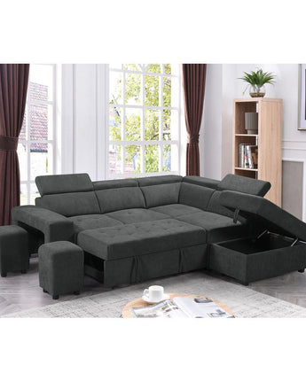 Henrik Dark Gray Sleeper Sectional Sofa with Storage Ottoman and 2 Stools