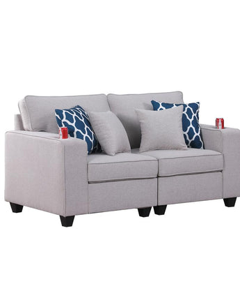 Cooper Light Gray Linen Loveseat with Cupholder