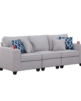 Cooper Light Gray Linen Sofa with Cupholder