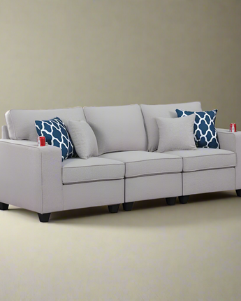 Cooper Light Gray Linen Sofa with Cupholder