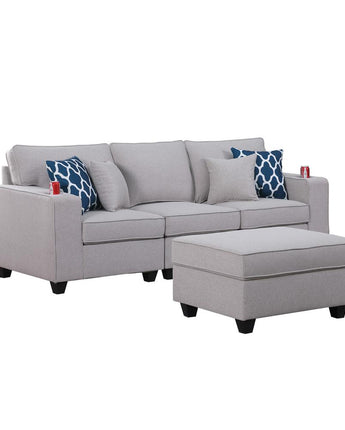 Cooper Light Gray Linen Sofa with Ottoman & Cupholder