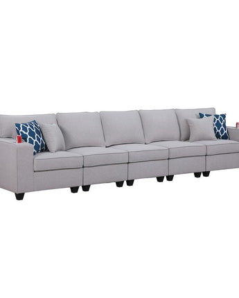 Cooper Light Gray Linen 5-Seater Sofa with Cupholder