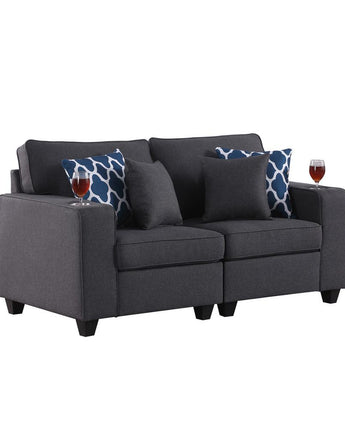 Cooper Dark Gray Linen Loveseat with Cupholder