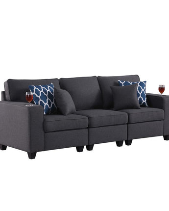 Cooper Dark Gray Linen Sofa with Cupholder