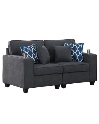 Cooper Stone Gray Woven Fabric Loveseat with Cupholder