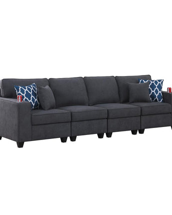 Cooper Stone Gray Woven Fabric 4-Seater Sofa with Cupholder