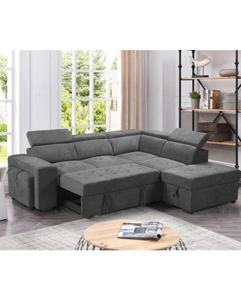 Henrik Light Gray Sleeper Sectional Sofa with Storage Ottoman and 2 Stools