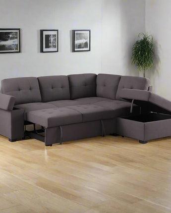 Katie Brown Linen Sleeper Sectional Sofa with Storage Ottoman, Storage Arm