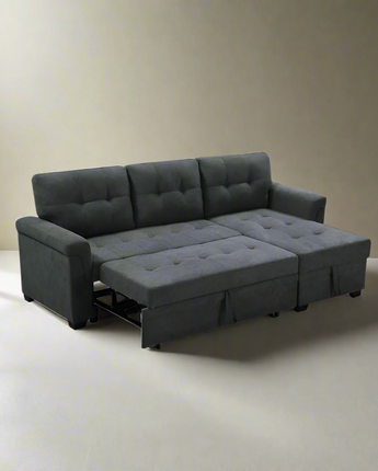 Connor Dark Gray Fabric Reversible Sectional Sleeper Sofa Chaise with Storage