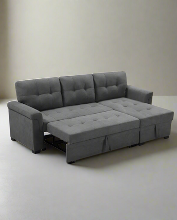 Connor Gray Fabric Reversible Sectional Sleeper Sofa Chaise with Storage