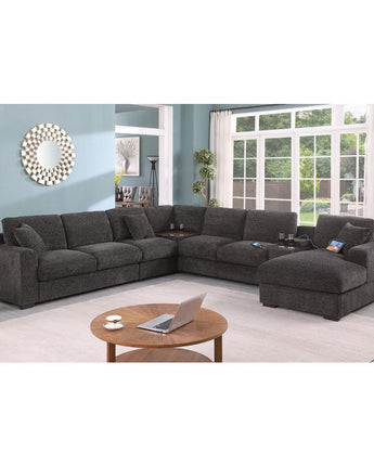 Chenille Fabric Corner Sectional Sofa with Right-Facing Chaise, Cupholders