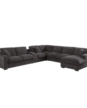 Chenille Fabric Corner Sectional Sofa with Right-Facing Chaise, Cupholders