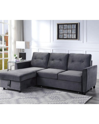 Hudson Dark Gray Velvet Reversible Sleeper Sectional Sofa with Storage Chaise