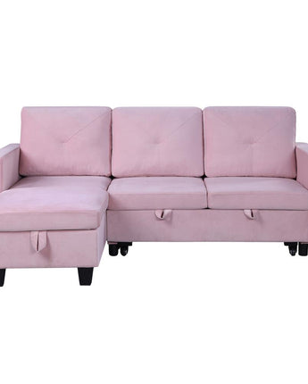 Nova Pink Velvet Reversible Sleeper Sectional Sofa with Storage Chaise