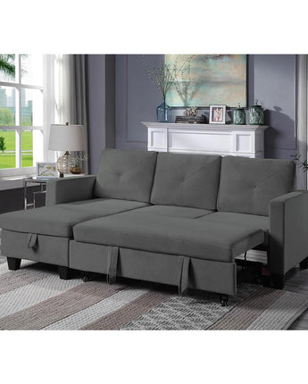 Nova Dark Gray Velvet Reversible Sleeper Sectional Sofa with Storage Chaise