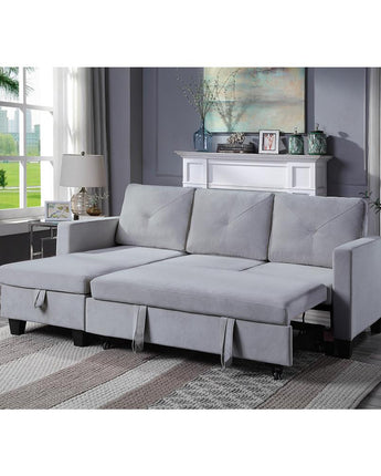 Nova Light Gray Velvet Reversible Sleeper Sectional Sofa with Storage Chaise