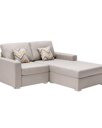 Nolan Beige Linen Fabric 2-Seater Reversible Sofa Chaise with Pillows and Interchangeable Legs