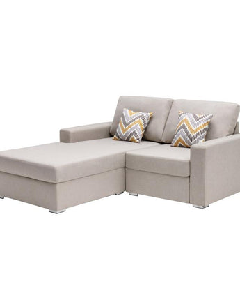 Nolan Beige Linen Fabric 2 Seater Reversible Sofa Chaise with Pillows and Interchangeable Legs