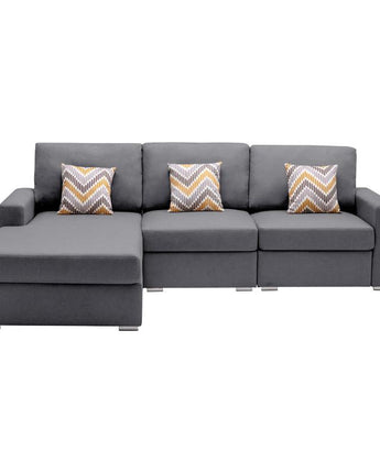 Nolan Gray Linen Fabric 3Pc Reversible Sectional Sofa Chaise with Pillows and Interchangeable Legs