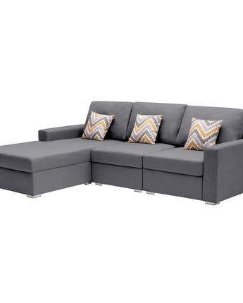 Nolan Gray Linen Fabric 3Pc Reversible Sectional Sofa Chaise with Pillows and Interchangeable Legs