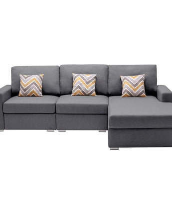 Nolan Gray Linen Fabric 3 Pc Reversible Sectional Sofa Chaise with Pillows and Interchangeable Legs