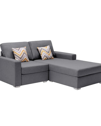 Nolan Gray Linen Fabric 2-Seater Reversible Sofa Chaise with Pillows and Interchangeable Legs