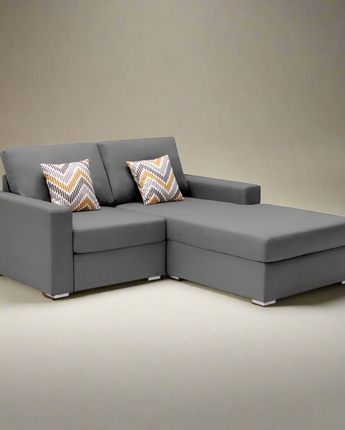 Nolan Gray Linen Fabric 2-Seater Reversible Sofa Chaise with Pillows and Interchangeable Legs