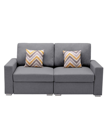 Nolan Gray Linen Fabric Loveseat with Pillows and Interchangeable Legs