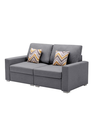 Nolan Gray Linen Fabric Loveseat with Pillows and Interchangeable Legs