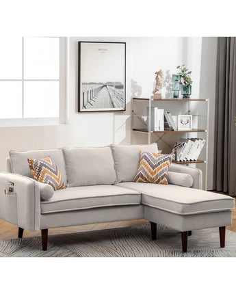 Mia Beige Sectional Sofa Chaise with USB Charger & Pillows