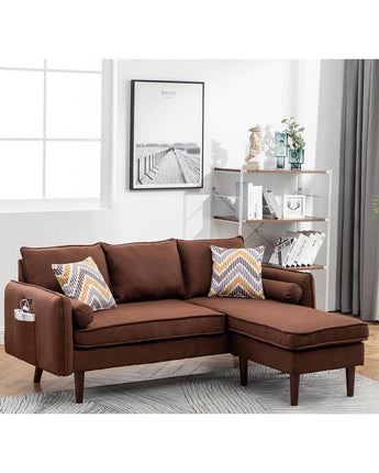 Mia Brown Sectional Sofa Chaise with USB Charger & Pillows