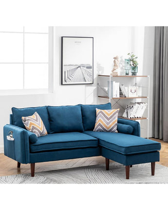 Mia Blue Sectional Sofa Chaise with USB Charger & Pillows