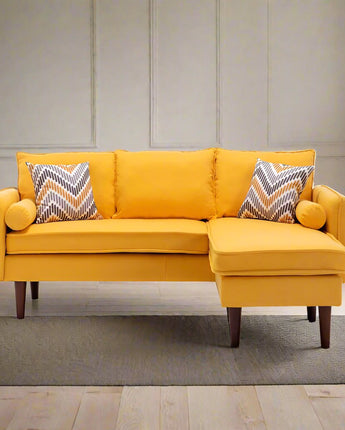 Mia Yellow Sectional Sofa Chaise with USB Charger & Pillows