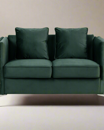 Bayberry Green Velvet Loveseat with 2 Pillows