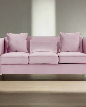 Bayberry Pink Velvet Sofa with 3 Pillows