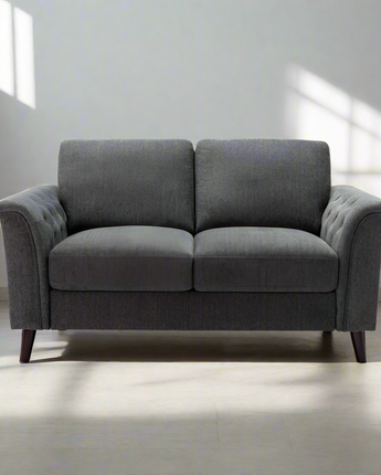 Stanton Dark Gray Linen Loveseat with Tufted Arms