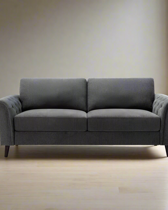 Stanton Dark Gray Linen Sofa with Tufted Arms