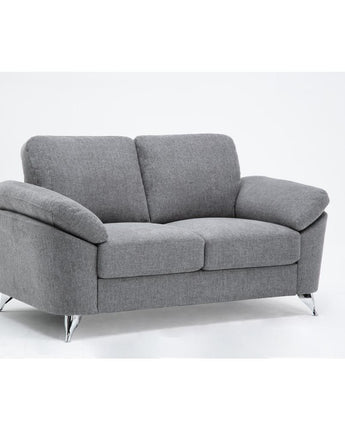 Villanelle Light Gray Linen Loveseat with Chrome Finish Legs